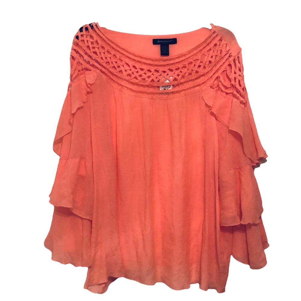 NWT Ashley Stewart Coral Sheer Long Tiered Sleeve Top 26W